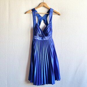 Cobalt Blue Fit & Flare Strappy Open Back Pleated Dress